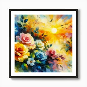 Colorful roses in sunset oil painting abstract painting art 4 Art Print