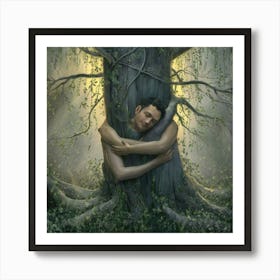 Man Hugging A Tree Art Print