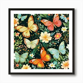 Butterflies And Flowers Art Print