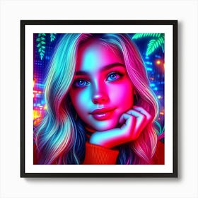 Neon Girl Art Art Print