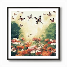 Butterflies In The Garden 2 Art Print