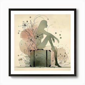 Woman Sitting On A Suitcase Art Print