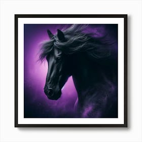 Black Horse On Purple Background Art Print