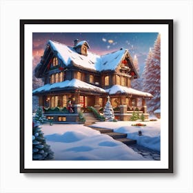 Christmas Decorated Home Outside Ultra Hd Realistic Vivid Colors Highly Detailed Uhd Drawing P (1) Art Print