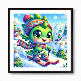 little dragon skiing Art Print