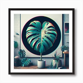 Glitch Large Monstera leaf, Glitch art 2 Art Print