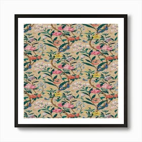 Chinese Floral Wallpaper Art Print