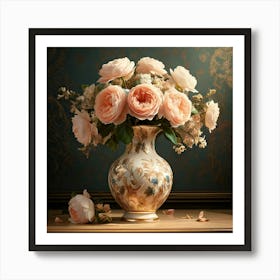 Firefly Vase, Roses, Peonies, Digital Art, Soft Lighting, Rich Colors, Floral Patterns, Intricate De (9) Art Print