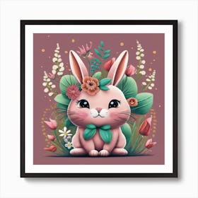 Bunny With Flowers 1 Art Print