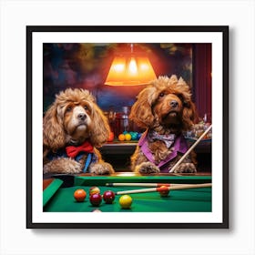 Two Dogs Playing Pool 1 Art Print