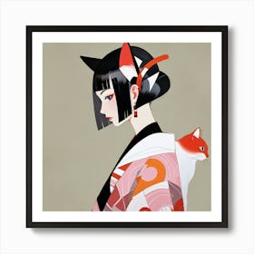 Japanese woman-cat 4 Art Print