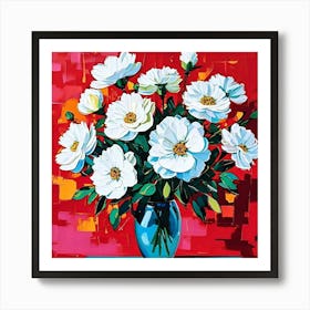 A Pop Art Inspired Painting Of A Bouquet Of White Flowers Using Bold Colors And Contrasting Pattern (6) Art Print