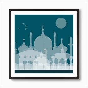 Brighton Landmarks Blue Art Print