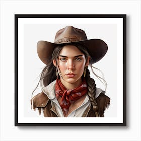 Vintage girl In A Cowboy Hat Art Print