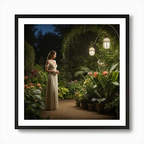 Bride In A Garden with light Art Print