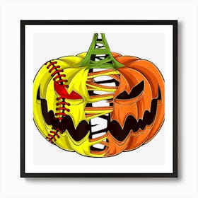 Softball Player Halloween Pumpkin Men Boys Girls Softball Art Print