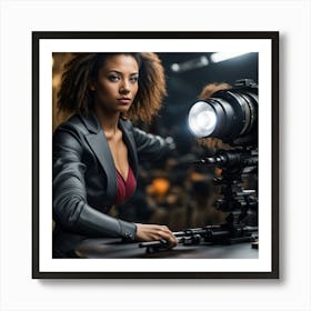 Beautiful Young Woman Holding A Camera Art Print