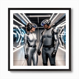 Futuristic Couple In Futuristic Space 1 Art Print