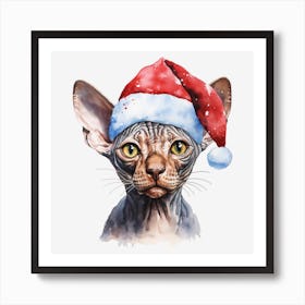 Sphynx Cat In Santa Hat 4 Art Print