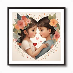 Two Little Girls In Love Art Print