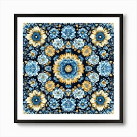 Blue And Yellow Floral Pattern Art Art Print