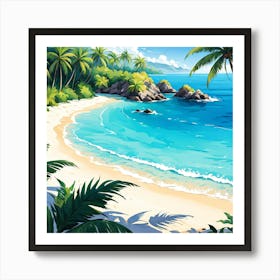 Tropical Beach, Design An Artwork Of A Serene Beach With Palm Trees And Clear Waters 1 Art Print