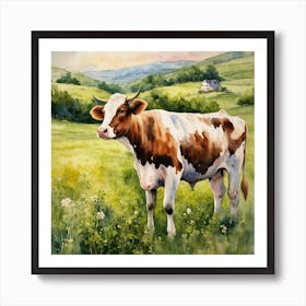 Cow In The Meadow Art Print