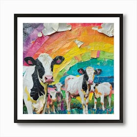 Rainbow Cow Kitsch Collage Art Print