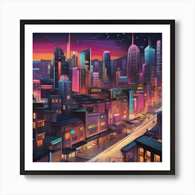 Cityscape At Night Art Print