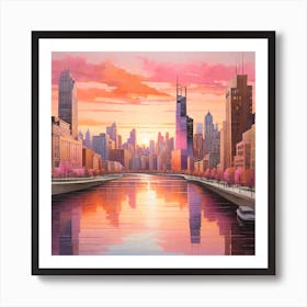 Sunset Chicago Canvas Print Art Print