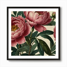 Default Peony 2 Floral Botanical Vintage Poster Flower Canvas 1 Art Print