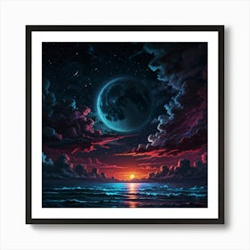 Moon Over The Ocean 1 Art Print