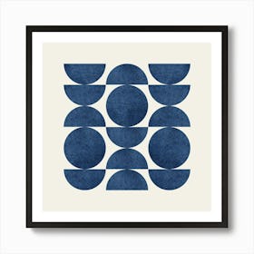 Scandinavian Pattern Half-moon Circle Abstract Minimalist - Dark Blue Navy 2 Art Print