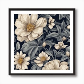 White Flowers On A Black Background Art Print