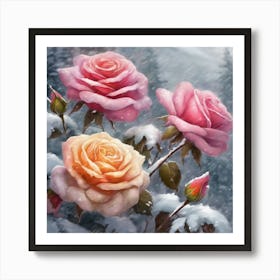 Snow Roses Art Print