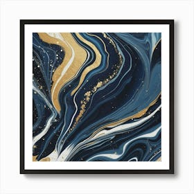 Blue And Gold Abstract Painting Art Print