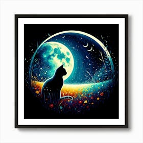 Cat In The Moonlight 8 Art Print