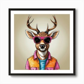 Deer In Sunglasses 12 Art Print