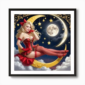 Fantasy La Luna Blonde On the Moon Art Print