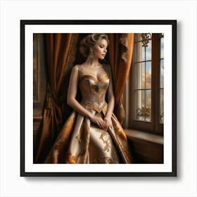 Beautiful Woman In Gold Dress 1 Art Print