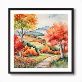 Watercolor Of Autumn Trees Art Print