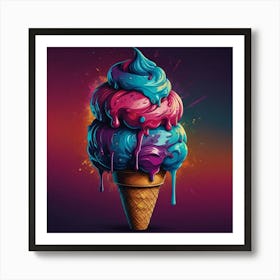 T-shirt vector, [ICE CREAM] graphic, synthwave, vivid colors, detailed, high quality 8k. --s 500. Art Print