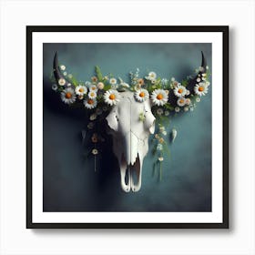 Cow Skull With Daisies Art Print