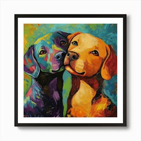 Two Dogs Face Show Love In Eyes In Style Of Romanticism Art Print