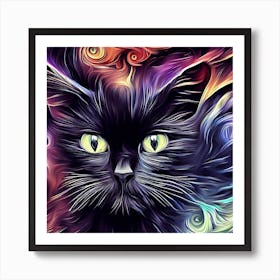 Black Cat With Swirls Art Print