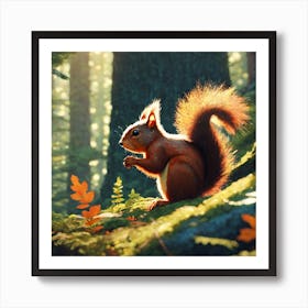 Red Squirrel In The Forest 16 Art Print