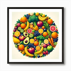 Fresh Fruits And Vegetables In A Circle Art Print