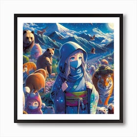 Ninja Girl In The Forest Art Print