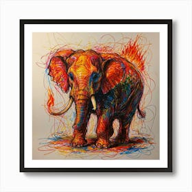 Elephant On Fire 2 Art Print