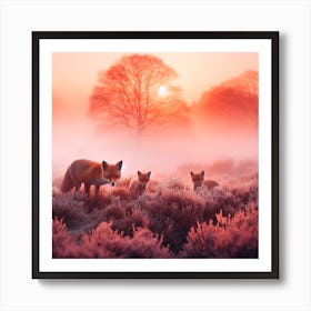 Foxes In The Mist Art Print